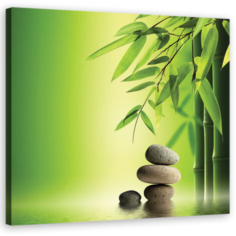 Tableau sur toile Pierres zen et bambou sur fond vert 30x30 (1/5)