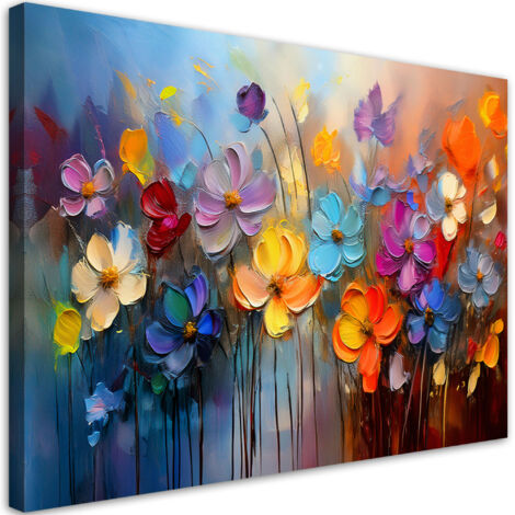 Tableau déco Fleurs peintes colorées 90x60