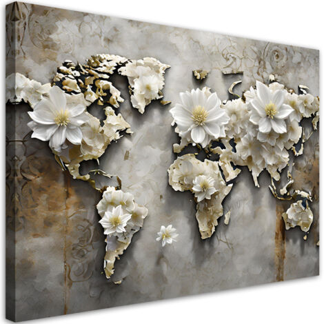 Tableau déco Fleurs carte du monde 90x60 (1/5)
