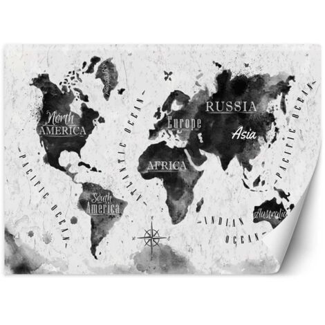 Poster mural, Carte du monde aquarelle monochrome - 100x70 (1/5)