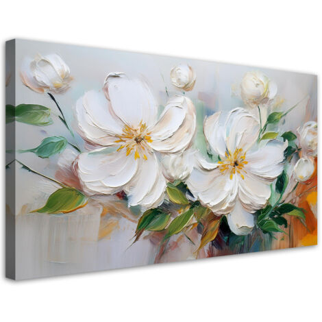 Tableau déco Fleurs blanches matelassées comme peintes 80x40 (1/5)
