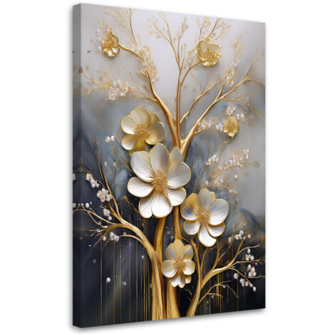 Tableau déco Fleurs 3D Gold Glamour 70x100 (1/5)