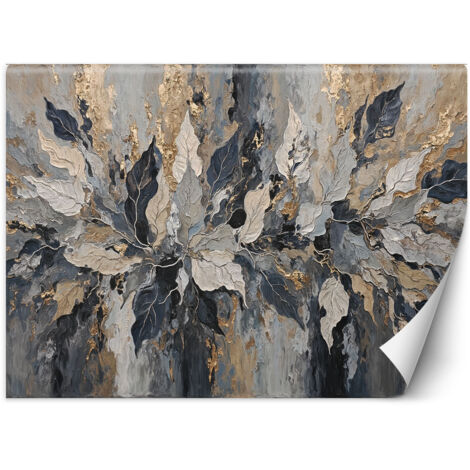 Papier peint Feuilles gris-or glamour 250x175