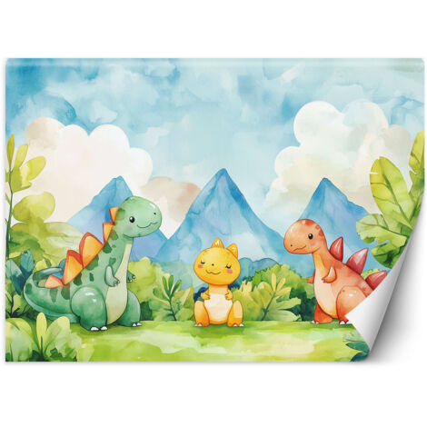 Papier peint pour murs d'enfants Dinosauriens rigolos Colorés 100x70 (1/5)