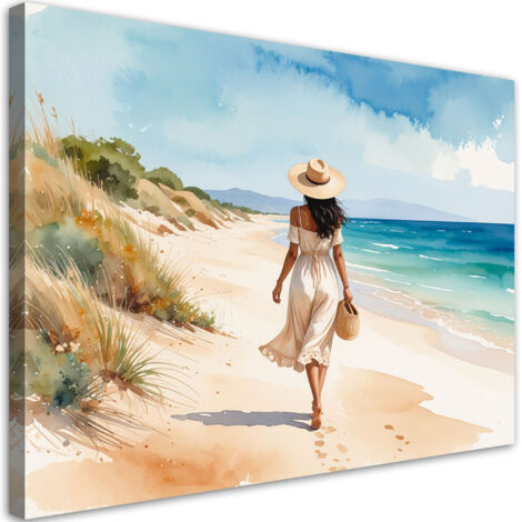 Tableau déco Femme se promenant sur la plage 100x70 (1/4)