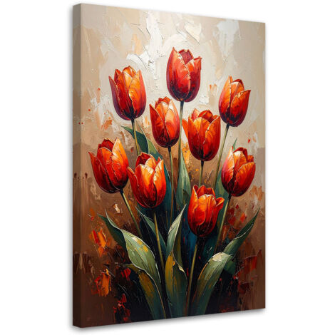 Tableau déco Tulipes rouges Fleurs sur fond beige 40x60 (1/4)