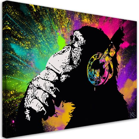 Image sur toile, Banksy singe coloré - 60x40 (1/5)