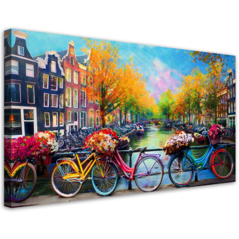 Tableau déco Amsterdam Bicyclettes Paysage urbain 80x40 (1/5)