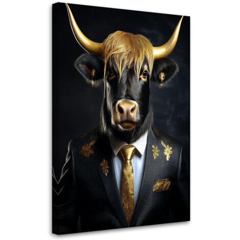 Tableau déco Vache écossaise en costume 70x100 (1/5)