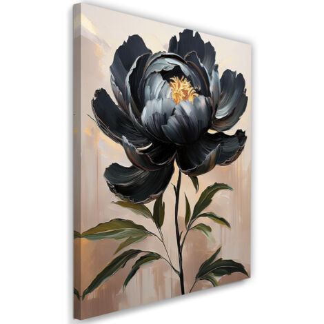 Tableau déco Fleur de pivoine peinte en noir 40x60 (1/5)