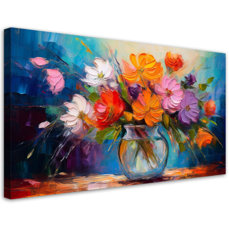 Tableau déco Bouquet de fleurs peint dans un vase 80x40 (1/5)