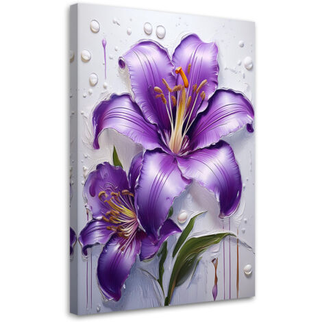 Tableau déco Fleur de lys peinte en violet 60x90 (1/5)