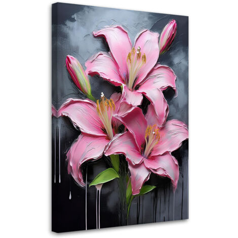 Tableau déco Fleurs Lys peints roses 60x90 (1/5)