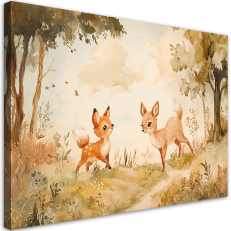 Tableau déco Cerf Animaux de la forêt Beige 60x40 (1/5)