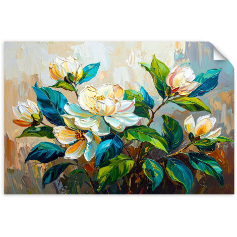 Poster autocollant Bouquet de fleurs Imitation peinture verte 100x70 (1/3)