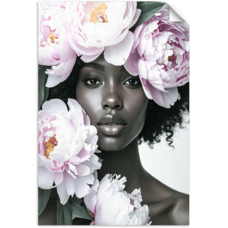 Poster autocollant Femme avec des fleurs de pivoine sur la tête 40x60 (1/3)