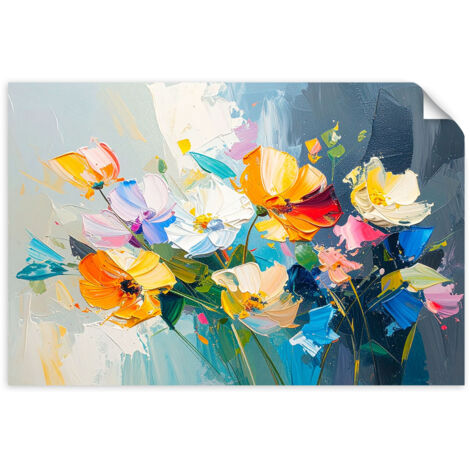 Poster autocollant Fleurs colorées imitation peinture à l'huile 130x90 (1/3)