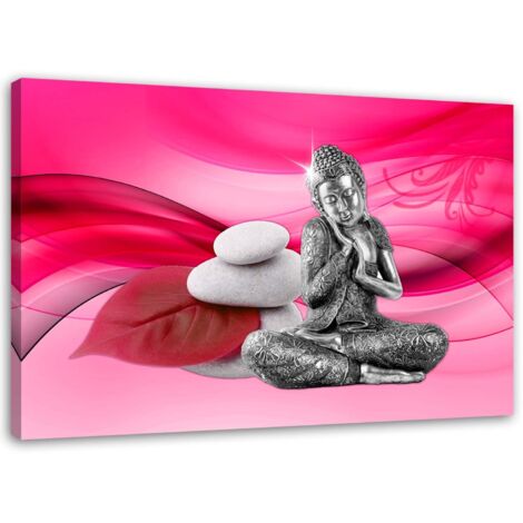 Tableau sur toile Bouddha zen sur fond rose 60x40 (1/5)