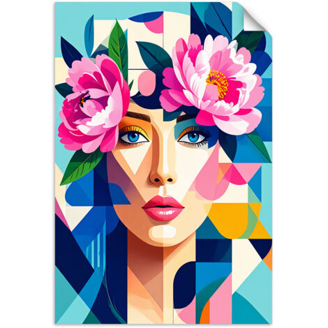 Poster autocollant Femme avec des fleurs dans le style Bauhaus 80x120 (1/3)