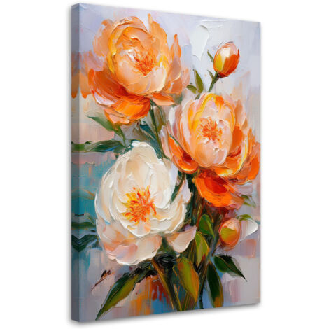 Tableau déco Fleurs de pivoine orange peintes 40x60 (1/5)