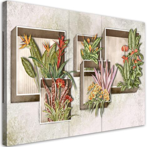 Tableau sur toile Boîtes carrées étagères avec des fleurs 100x70 (1/5)
