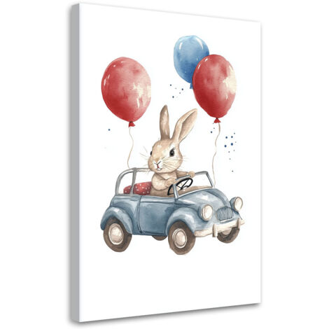 Tableau déco Lapin Voiture Ballons 40x60 (1/5)