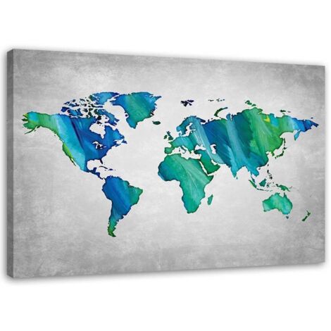 Image sur toile, Carte du monde bleue et verte - 100x70 (1/5)