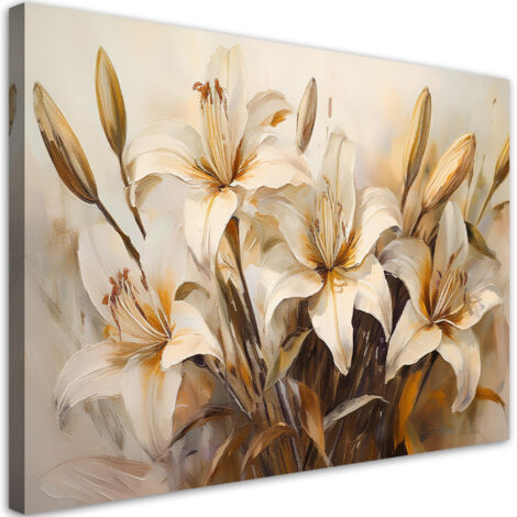 Tableau déco Fleurs de lys en beige Style Boho 60x40 (1/5)