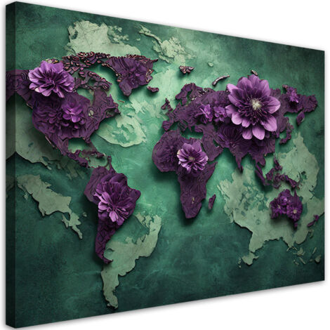 Tableau déco Fleurs Carte du monde Lila 60x40 (1/5)