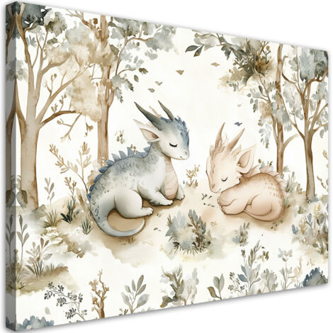 Tableau déco Dragons endormis Animaux dans la forêt Beige 60x40 (1/5)