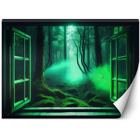 Poster Wallario – Illusion Fenêtre Forêt Envahissante – Décoration Murale