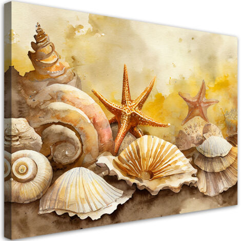 Tableau sur toile Tableau sur toile coquillages et étoiles de mer peints 90x60 (1/5)