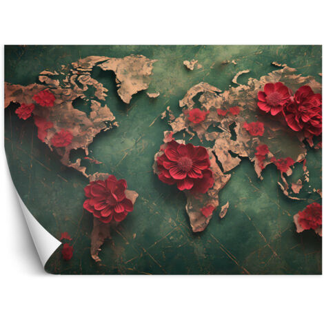 Papier peint Carte du monde fleurs roses 300x210 (1/5)