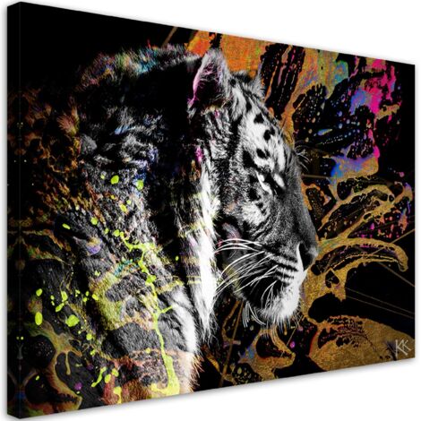 Tableau sur toile Tiger sur un fond coloré 100x70 (1/5)
