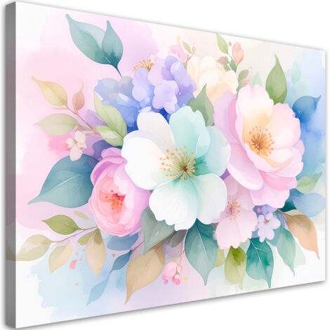 Tableau déco Fleurs colorées délicates Aquarelle 100x70 (1/4)