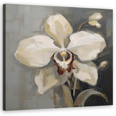 Tableau déco Orchidée peinte en blanc 30x30 (1/5)