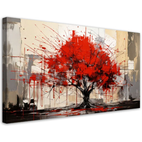 Tableau déco Arbre Abstraction Rouge 100x50 (1/5)