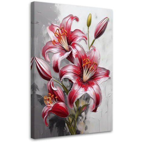 Tableau déco Fleurs Lys peints rouges 60x90 (1/5)