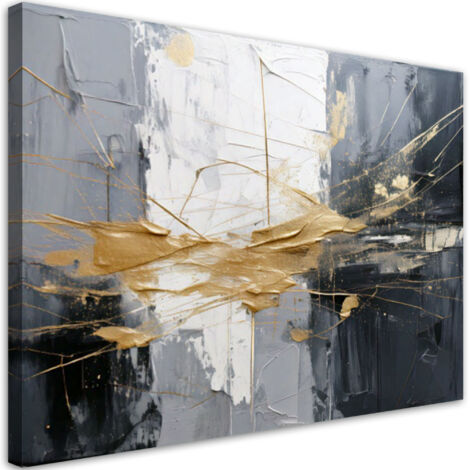 Tableau déco Abstraction dans les tons gris avec des éléments dorés 90x60 (1/5)
