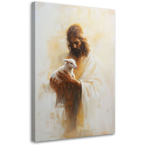 Tableau déco Jésus avec l'Agneau dans ses bras 40x60 (1/5)