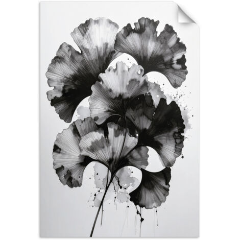 Poster autocollant Feuilles de ginkgo noir et blanc 60x90 (1/3)