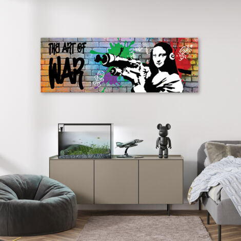 Tableau sur toile Banksy Mona Lisa et le Bazooka 90x30