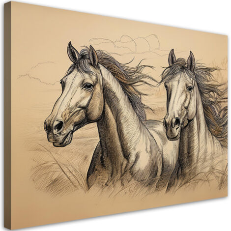 Tableau déco Chevaux Vintage Beige 60x40 (1/5)