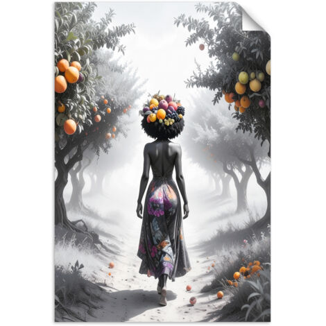 Autocollant Film Femme avec des fruits sur la tête 60x90 (1/3)