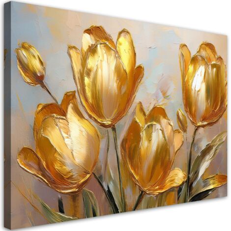 Tableau déco Tulipes dorées Fleurs peintes 100x70 (1/5)