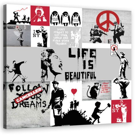 Tableau sur toile Banksy Composition Graffiti 60x60 (1/5)