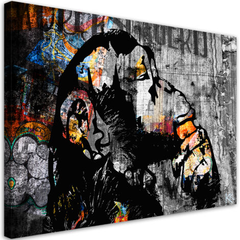 Tableau sur toile street art Banksy singe abstraction 100x70 – Toile canvas 240 g/m² – Impression UVgel FLXfinish résistante aux rayures (1/5)