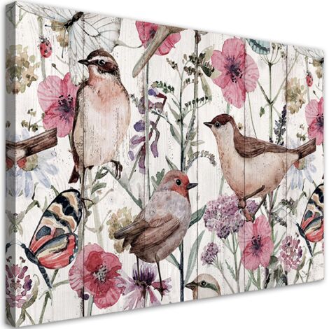 Tableau sur toile Oiseaux et papillons dans la prairie 100x70 - 1