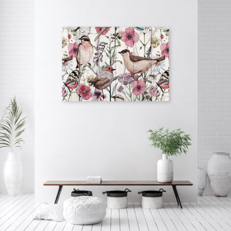 Tableau sur toile Oiseaux et papillons dans la prairie 100x70 - 2