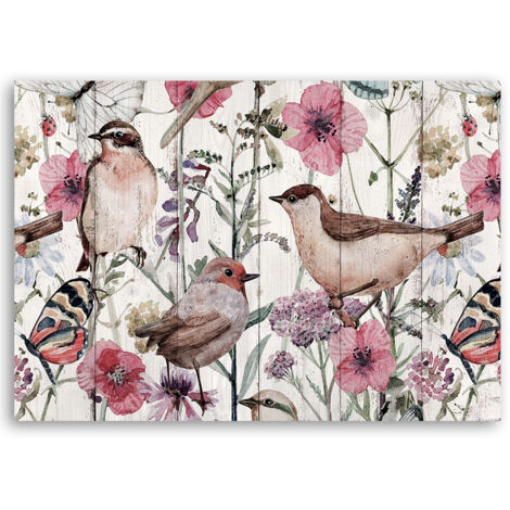 Tableau sur toile Oiseaux et papillons dans la prairie 100x70 - 3